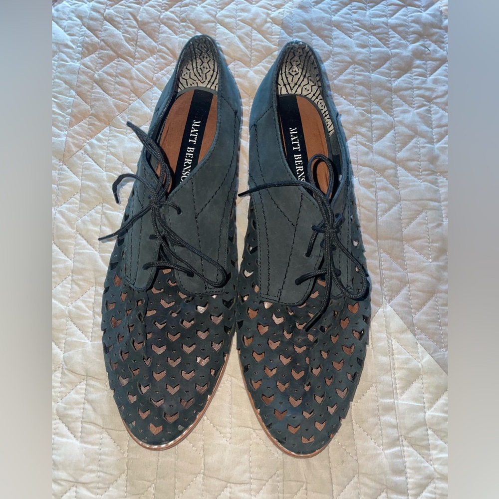 Matt Bernson Gimlet Chevron Perforated Leather Jute Lace-up Grey Oxfords Sz 6.5